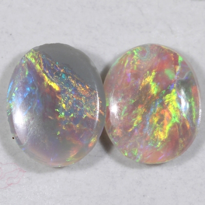 SOLID SEMI BLACK OPALS Matching pair, 3D, pattern, Bright multicoloured fire 
